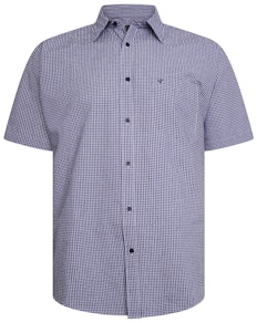 Cotton Valley Small Gingham Check Short Sleeve Shirt Navy