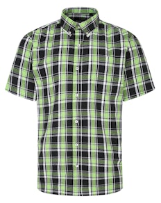Bigdude Button Down Short Sleeve Check Shirt Green Tall