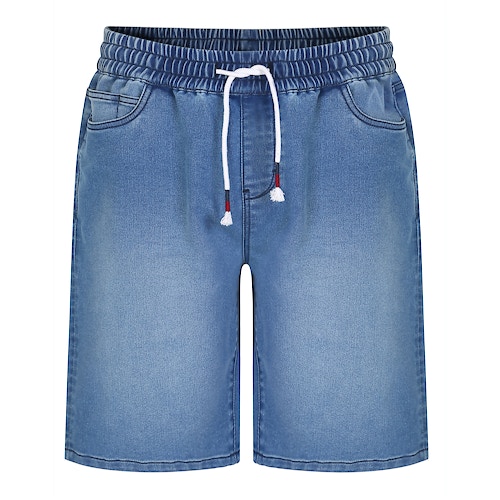 Bigdude Stretch-Denim-Shorts mit elastischer Taille in heller Waschung