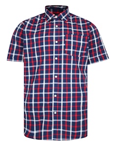 Bigdude Woven Short Sleeve Check Shirt Red/Navy Tall