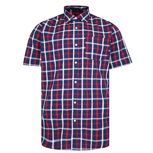 Bigdude Woven Short Sleeve Check Shirt Red/Navy Tall