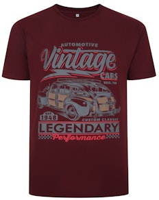 Bigdude Vintage Car Print T-Shirt Burgundy
