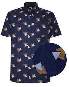 Bigdude Kurzarmhemd Dreieck Muster Marineblau Tall Fit