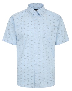 Bigdude Space Print Short Sleeve Shirt Light Blue