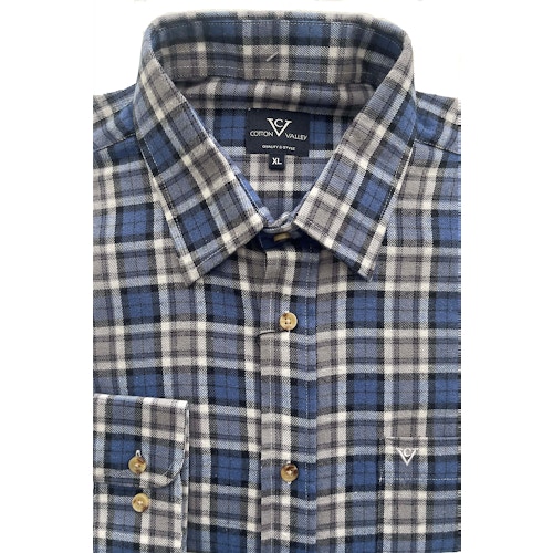 Cotton Valley Long Sleeve Flannel Shirt Blue/Grey