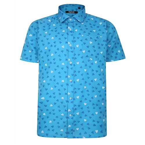 Bigdude All Over Abstract Print Woven Short Sleeve Shirt Turquoise Tall