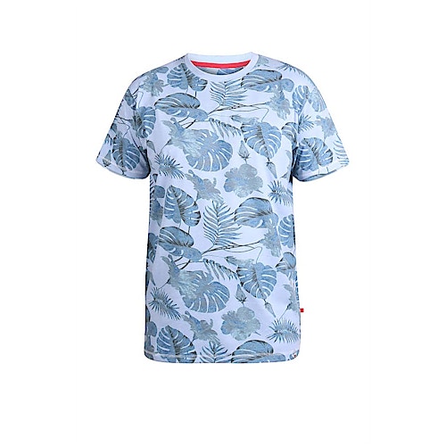 D555 Blätter Print T-Shirt Blau