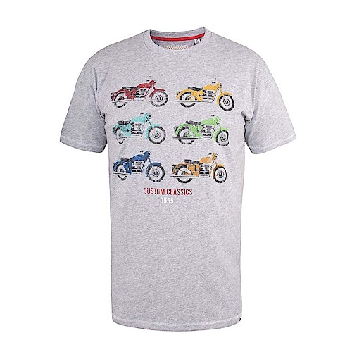 D555 Bathurst Motorrad Print T-Shirt Grau