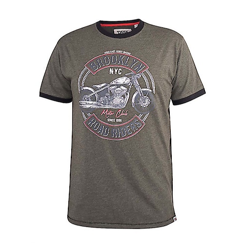 D555 Hereford Brooklyn Motorbike Printed Ringer T-Shirt Khaki