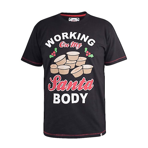 D555 Holly Christmas Santa Body Printed T-Shirt Black