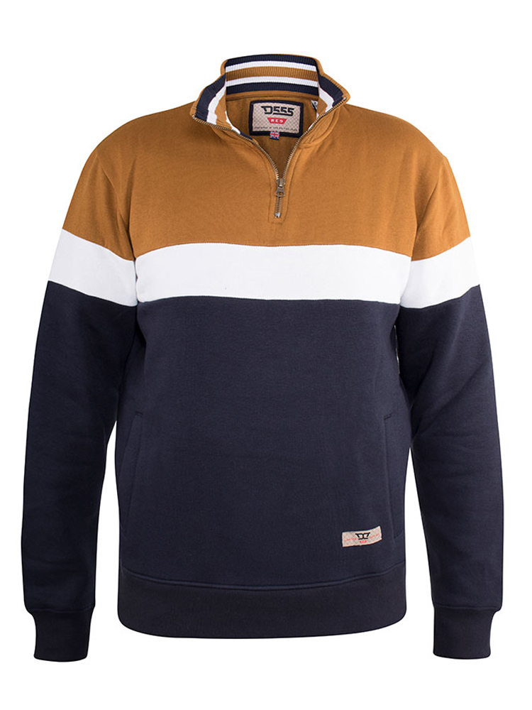 D555 Winston 1/4 Zip Neck Block Panel Sweatshirt Navy | BigDude