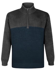 Bigdude 1/2 Zip Knitted Colour Block Jumper Charcoal/Navy