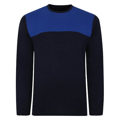 Bigdude Cut & Sew 2 Tone Langarm-T-Shirt Marineblau/Königsblau
