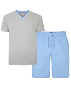 Bigdude Short V-Neck Pyjamas Light Blue/Grey