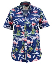 D555 Durham Flamingo Hawaiian Print Short Sleeve Shirt Blue