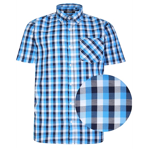 Bigdude Woven Check Short Sleeve Shirt Blue