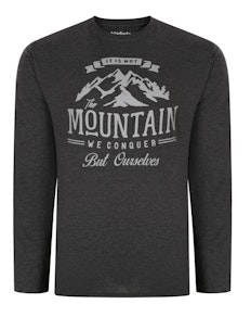 Bigdude Long Sleeve 'Mountain' Print T-Shirt Charcoal
