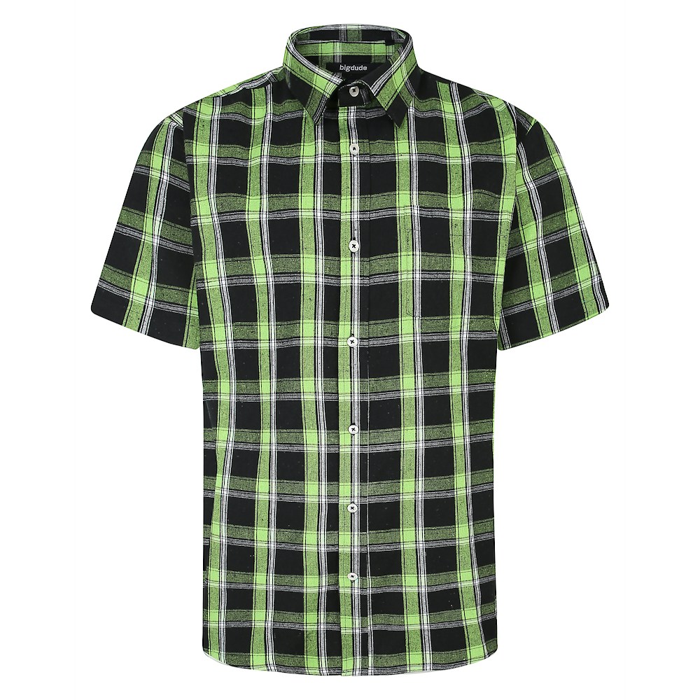 Bigdude Short Sleeve Check Shirt Light Green | BigDude