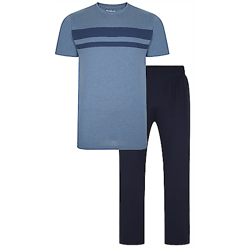Bigdude Kurzarm Pyjama Set mit Streifen Blau