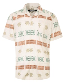 Bigdude – Kurzärmliges Hemd mit entspanntem Kragen und Azteken-Print in Beige