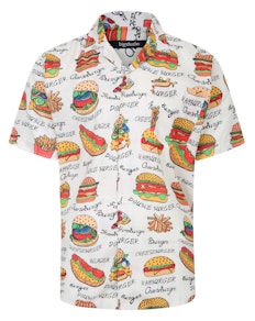 Bigdude – Kurzärmliges Hemd mit entspanntem Kragen und Fast-Food-Print in Gelb