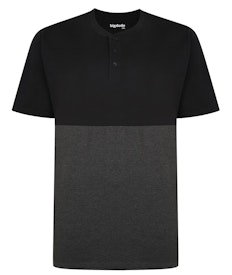 Bigdude Colour Block Grandad T-Shirt Black/Charcoal