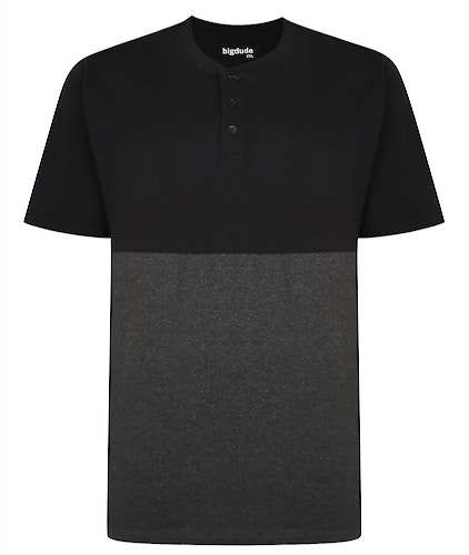 Bigdude Colour Block Grandad T-Shirt Black/Charcoal