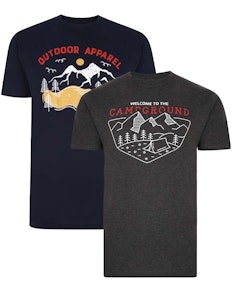 Bigdude 2 Pack Camping/Outdoor Print T-Shirts Navy/Charcoal