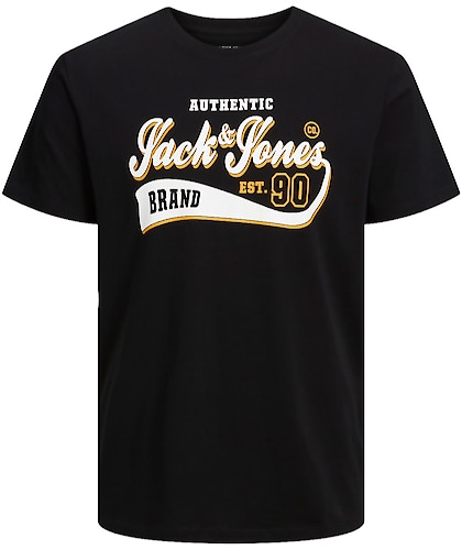Jack & Jones – Bedrucktes T-Shirt mit Rundhalsausschnitt in Schwarz