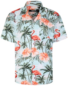 Bigdude Relaxed Collar Flamingo Print Short Sleeve Shirt Light Blue Tall