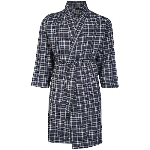 Bigdude Flannel Checked Dressing Gown Slate