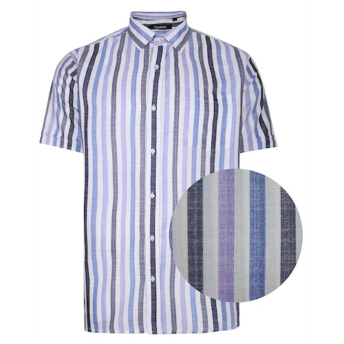 Bigdude Striped Woven Short Sleeve Shirt Purple White