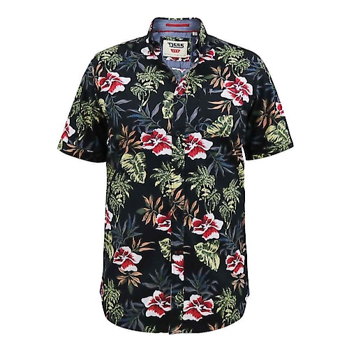 D555 Wilton Hawaiian All Over Print Short Sleeve Shirt Black