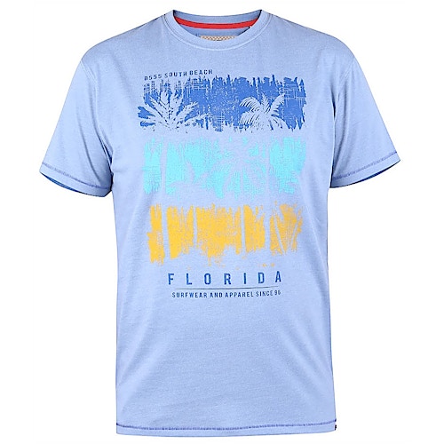 D555 Marham Florida Palm Tree Print T-Shirt Blue Marl