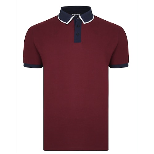 Bigdude Contrast Tipped Collar Polo Shirt Burgundy/Navy