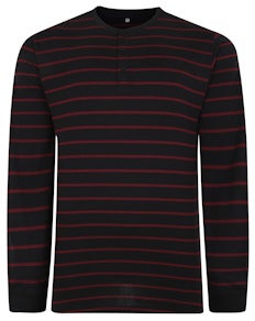Bigdude Striped Long Sleeve Grandad T-Shirt Black/Burgundy