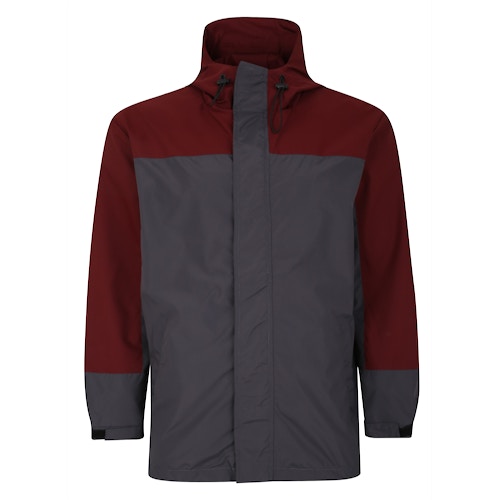 Bigdude Contrast Panel Showerproof Hooded Jacket Burgundy/Charcoal