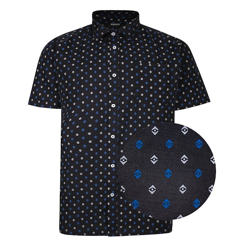Bigdude All Over Abstract Print Woven Short Sleeve Shirt Black Blue