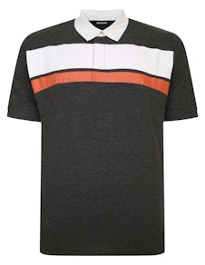 Bigdude Contrast Collar Striped Polo Shirt Charcoal