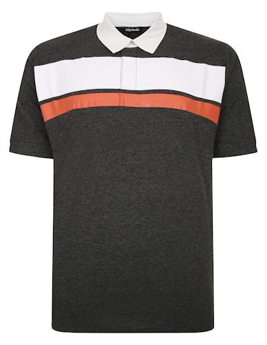 Bigdude Contrast Collar Striped Polo Shirt Charcoal