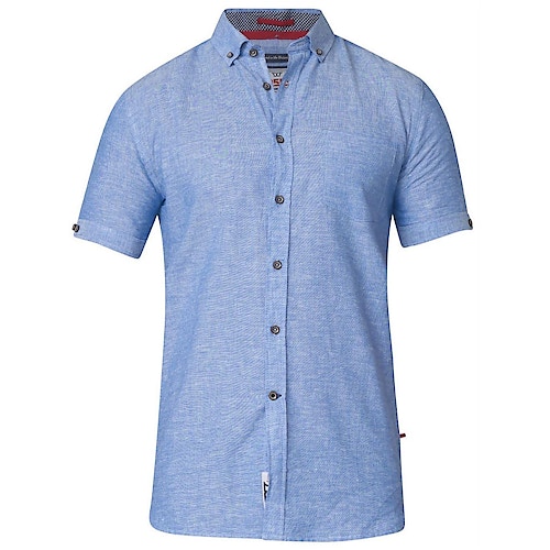 D555 Eric Linen Cotton Short Sleeve Shirt Blue Tall