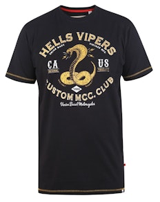 D555 Wooton Hells Vipers Snake Print T-Shirt Black