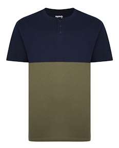 Bigdude Colour Block Grandad T-Shirt Navy/Olive