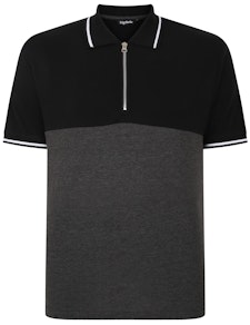 Bigdude Colour Block Zipped Polo Shirt Black/Charcoal