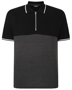 Bigdude Colour Block Zipped Polo Shirt Black/Charcoal