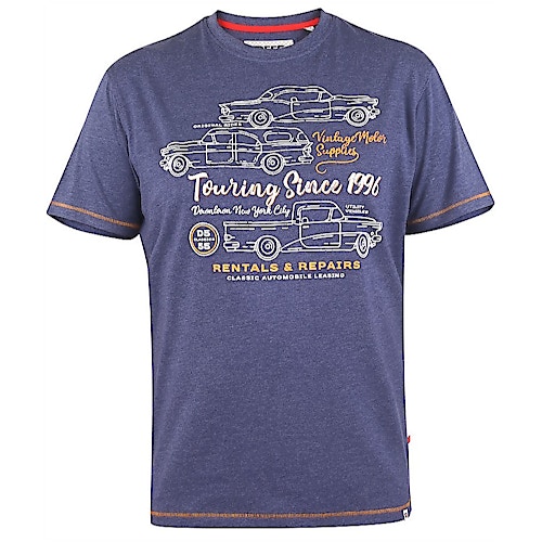 D555 Beeston Vintage Cars Outline Print T-Shirt Navy Marl