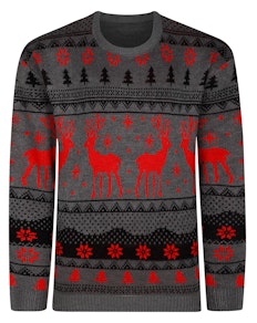 Bigdude Traditional Reindeer Christmas Jumper Charcoal