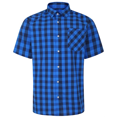 Bigdude Gingham Short Sleeve Shirt Blue Tall | BigDude