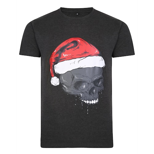 Bigdude Xmas Skull Santa T-Shirt Charcoal Marl