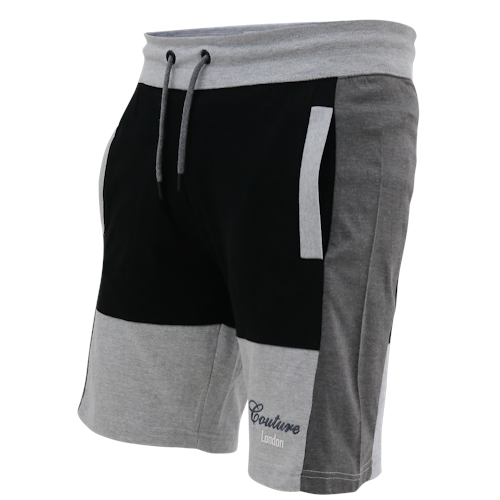 D555 Kirton Couture Shorts mit elastischem Bund und Schnitt- und Nahtdetails Schwarz/Kohle